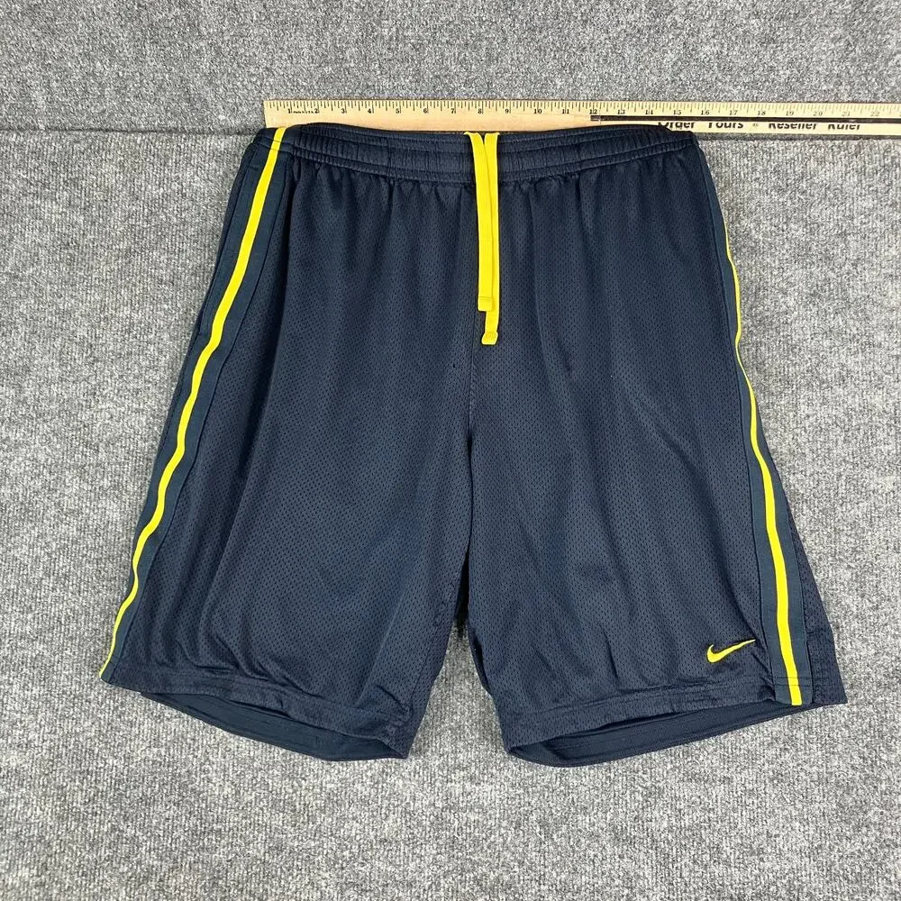 Nike Dri-Fit Shorts Mens‎ XL Blue Yellow Athletic Running Stretch Drawstring